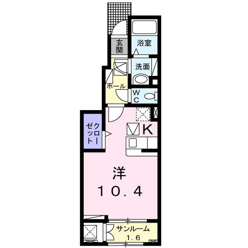 グリーンパークⅡ(ワンルーム/1階)の間取り写真