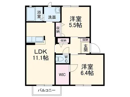 ヴィクトワールⅡA(2LDK/2階)の間取り写真