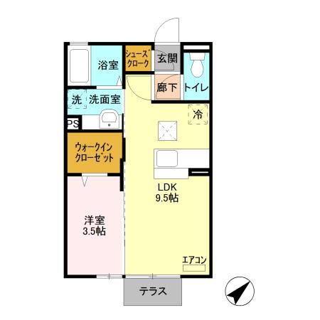 エスポワール浜町(1LDK/1階)の間取り写真