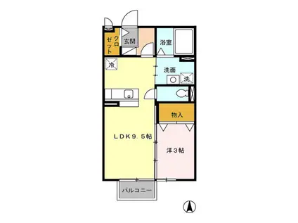 エクレール・シャンブル(1LDK/2階)の間取り写真