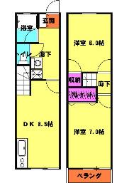 ＭＴメゾネット３号棟(2DK)の間取り写真