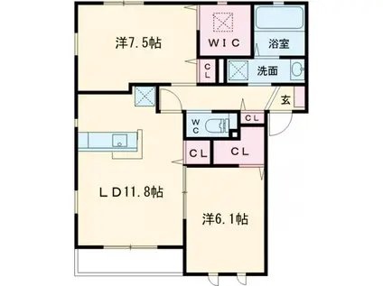 ジャルダン・デ・プレ(2LDK/2階)の間取り写真