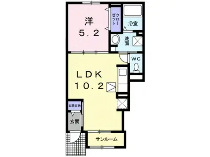 メゾンリュミエール・Ⅱ(1LDK/1階)の間取り写真