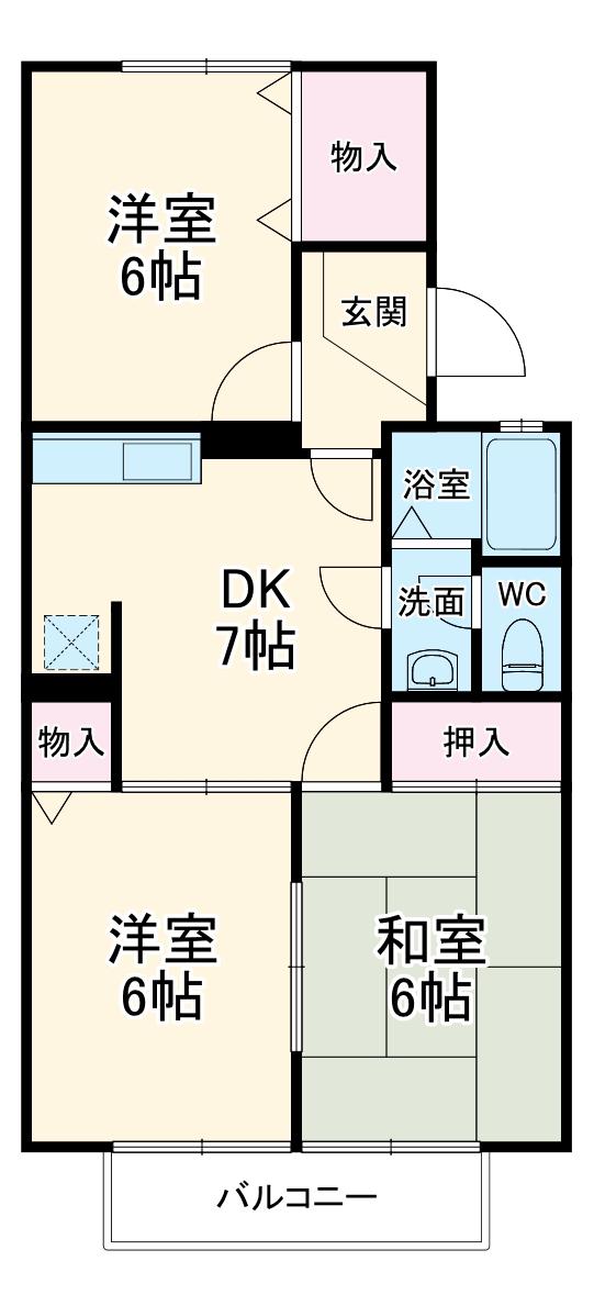 トレファルコB棟(3DK/1階)の間取り写真