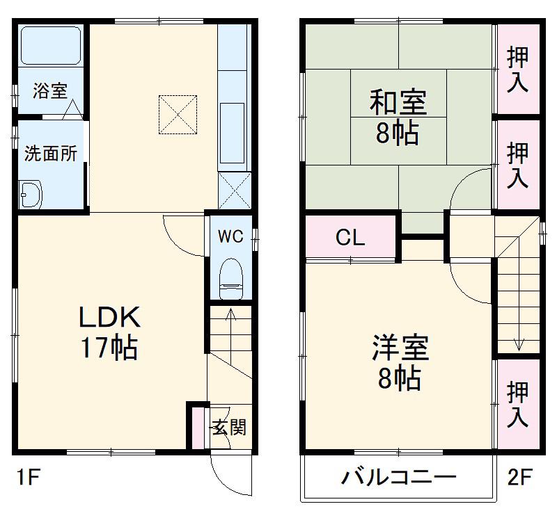 名鉄三河線 高浜港駅 徒歩7分 2階建 築35年(2LDK)の間取り写真