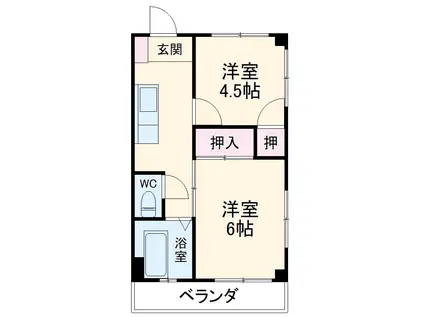 第1岸マンション(2K/2階)の間取り写真
