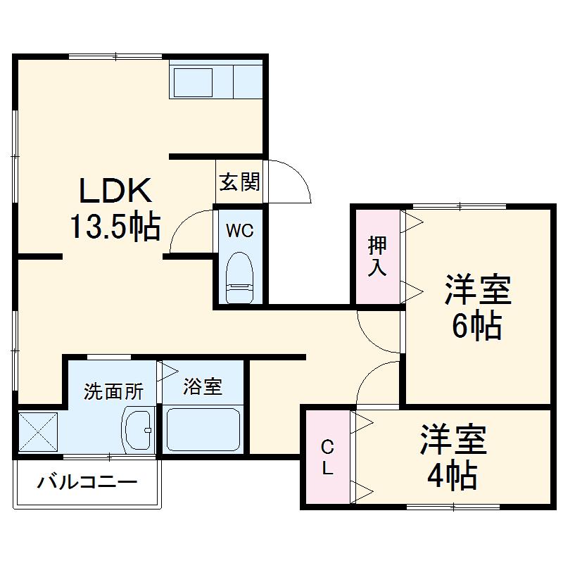 メゾンズラフィット(2LDK/2階)の間取り写真