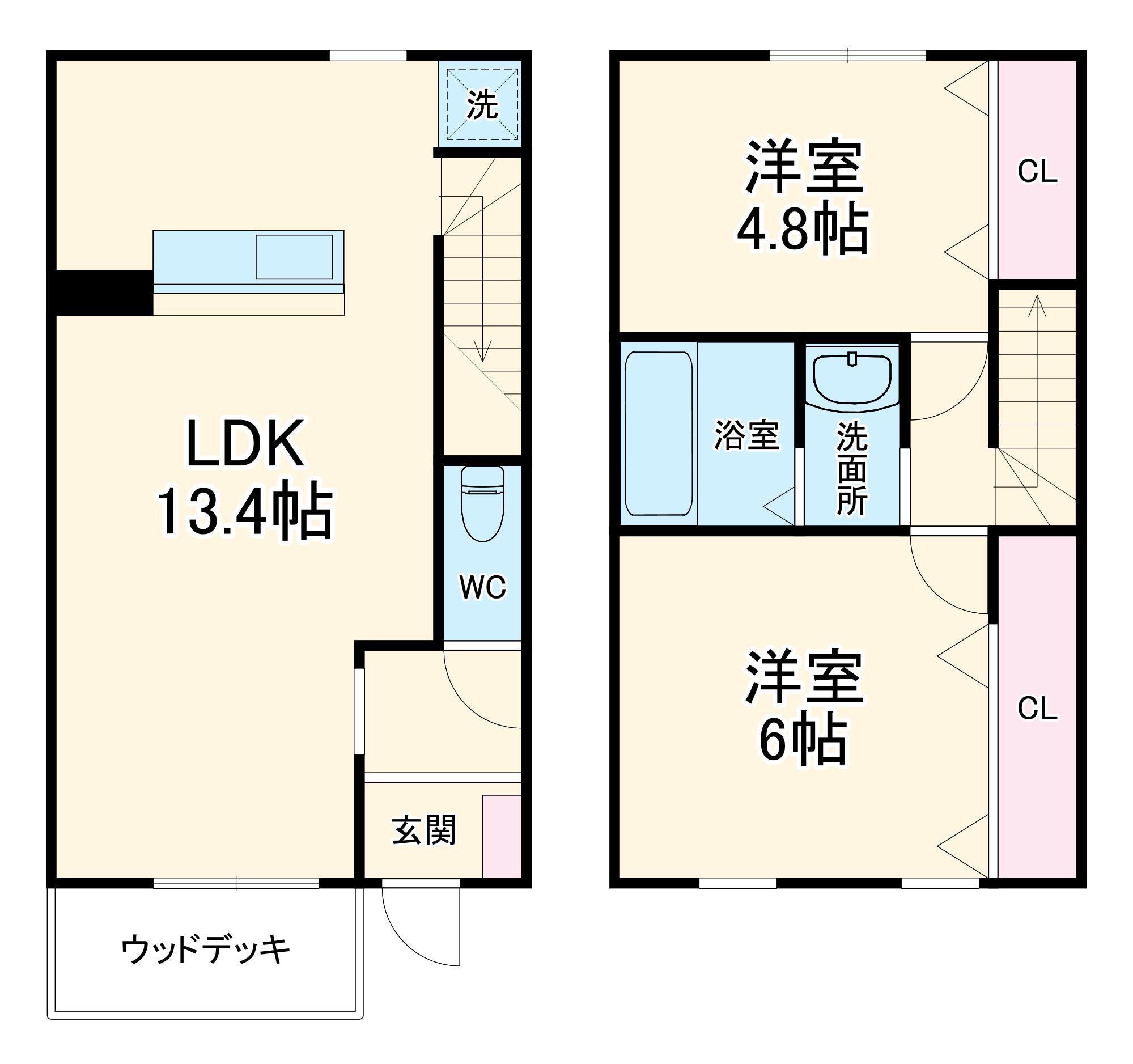 リュミエール下津(2LDK/1階)の間取り写真
