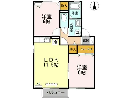 セジュール・スール(2LDK/2階)の間取り写真