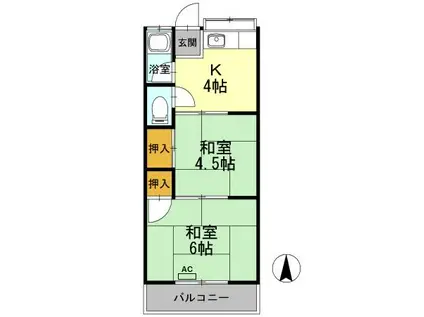 第二コーポ犬飼(2K/2階)の間取り写真