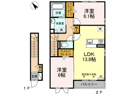 フォレスト九西(2LDK/2階)の間取り写真