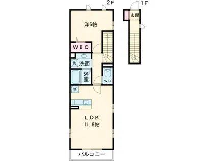 カーサ・ラ・ティーダ(1LDK/2階)の間取り写真