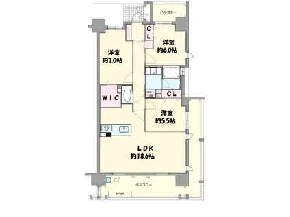 ユニーブル一宮ミッドイースト(3LDK/8階)の間取り写真