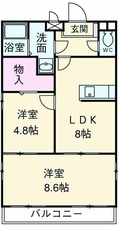 メルヴェイユー薬院(2LDK/5階)の間取り写真