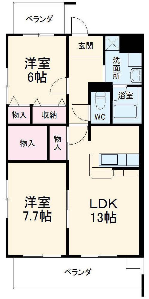 ヴァン・ティーア(2LDK/2階)の間取り写真