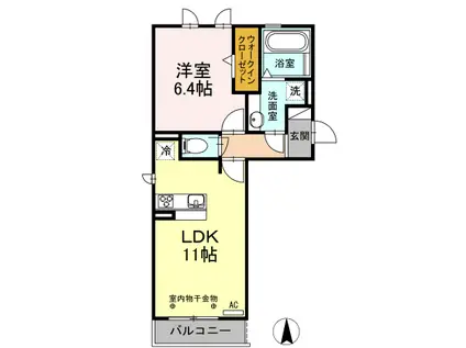 エスポワールHUG(1LDK/3階)の間取り写真