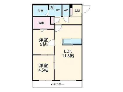 ラ・トゥール三条(2LDK/1階)の間取り写真