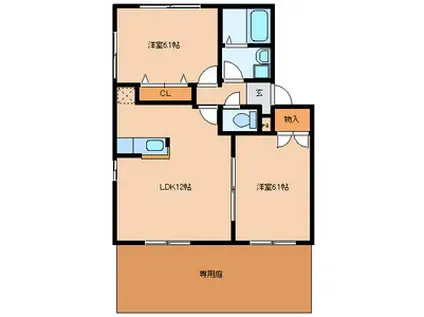 オアゼ・二色Ⅰ番館(2LDK/1階)の間取り写真