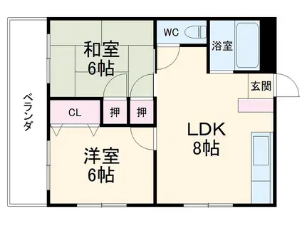 クリスタルハイム(2DK/3階)の間取り写真
