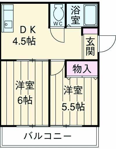 コリンヌ白幡(2DK/2階)の間取り写真
