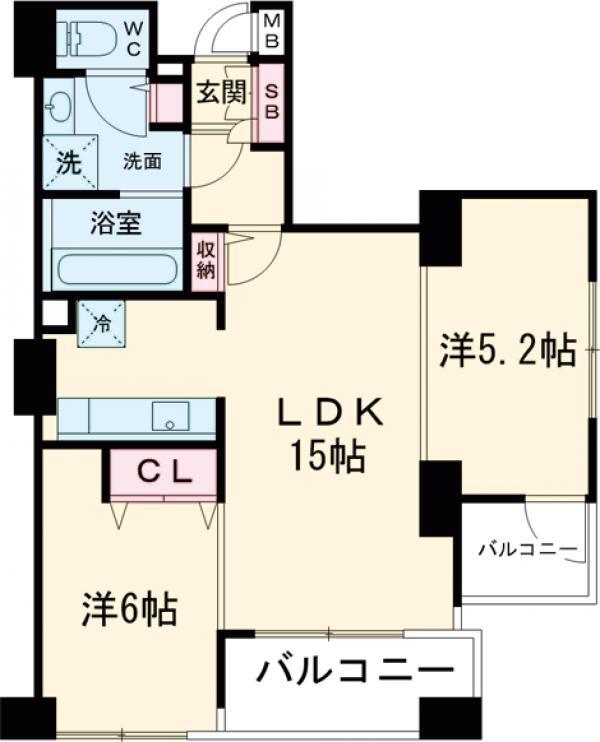 レジディア自由が丘(2LDK/9階)の間取り写真