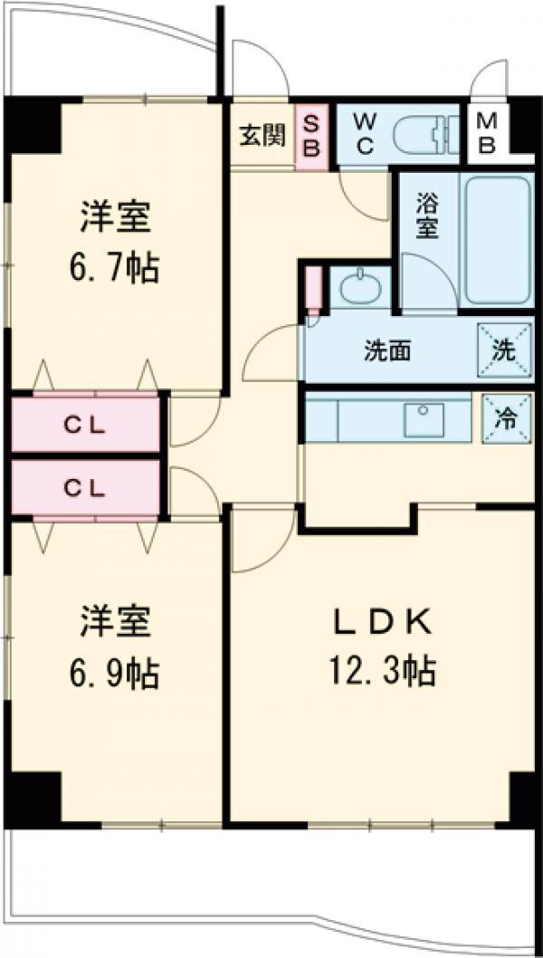 CORTILE自由が丘(2LDK/2階)の間取り写真