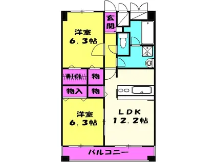 グラース(2LDK/2階)の間取り写真