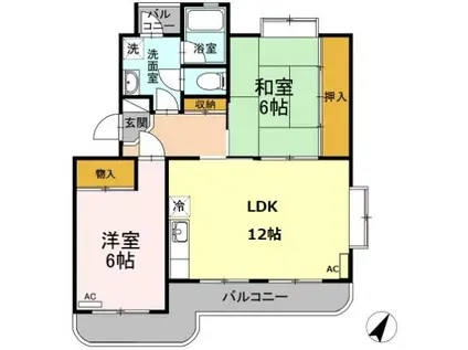 サンハイツ中浜(2LDK/3階)の間取り写真