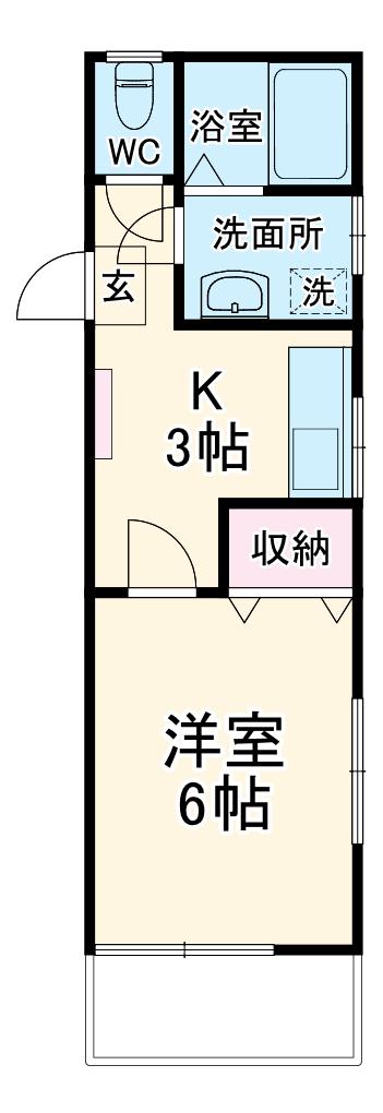 シェルハウス Ⅱ(1K/2階)の間取り写真