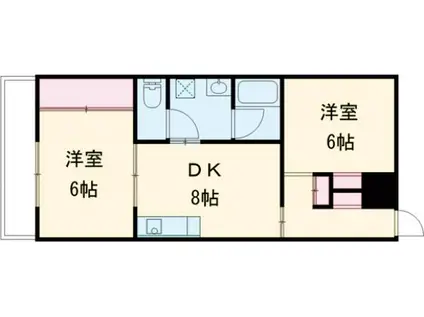 ヒルサイド太子堂(2DK/1階)の間取り写真