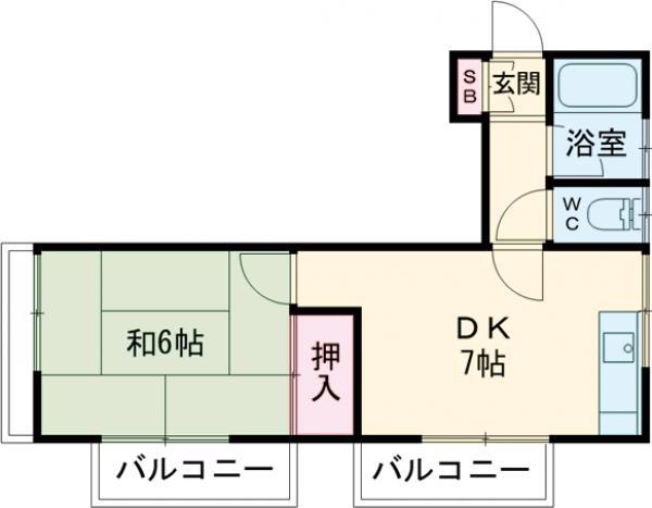 グリーンハウス上野毛(1DK/2階)の間取り写真