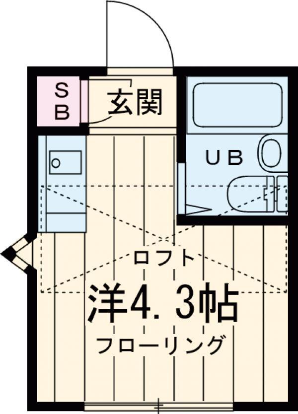 ハイテラス石川台 A棟(ワンルーム/2階)の間取り写真