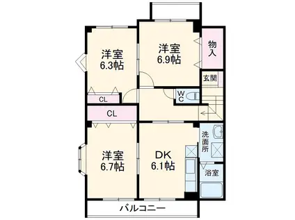 ネクステージルミエール(3DK/2階)の間取り写真