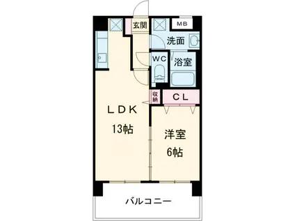 THビル(1LDK/6階)の間取り写真