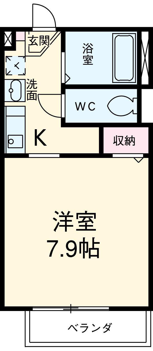 バレーミドル(1K/2階)の間取り写真