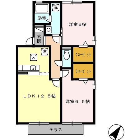 ウィルモア蔵子 D(2LDK/1階)の間取り写真