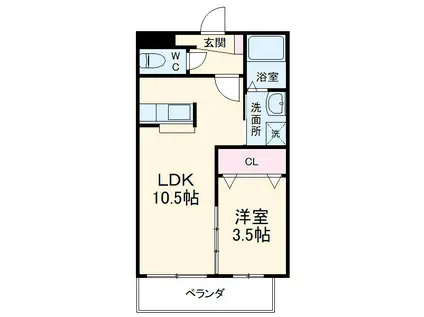 カーサ ハナブサ(1LDK/3階)の間取り写真