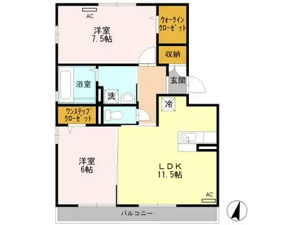 ノワール北島(2LDK/3階)の間取り写真