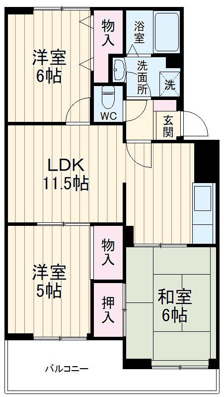 ヴァンベール神山II(3LDK/3階)の間取り写真