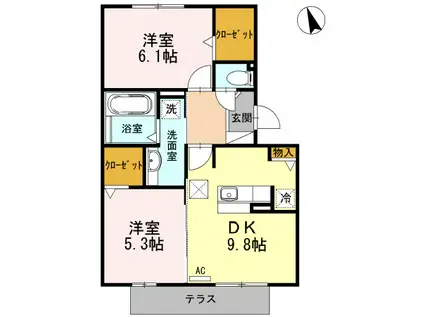 エスポワール(2DK/1階)の間取り写真