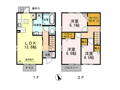 豊橋鉄道東田本線 競輪場前駅(愛知) 徒歩32分 2階建 築13年(3LDK)の間取り写真