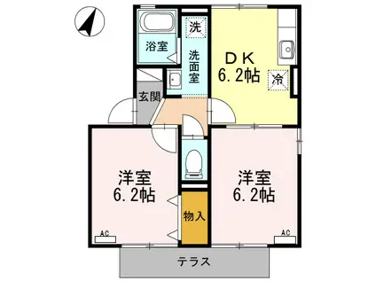 IホームTOWN 弐番館(2DK/1階)の間取り写真