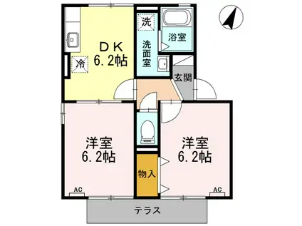 IホームTOWN 弐番館(2DK/1階)の間取り写真