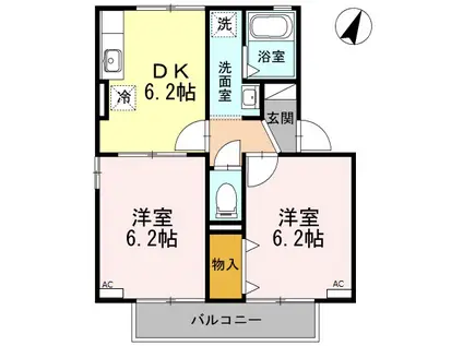 IホームTOWN 弐番館(2DK/2階)の間取り写真