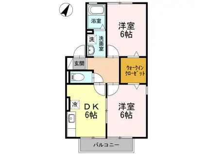 カーサ梨野 A棟(2DK/2階)の間取り写真