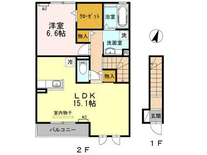 カーサクアトロ(1LDK/2階)の間取り写真