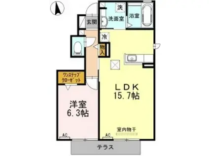 ハイム杉山A棟(1LDK/1階)の間取り写真