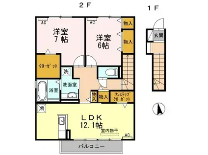 ハイム杉山B棟(2LDK/2階)の間取り写真