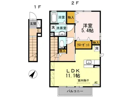 ウィット蔵子(1LDK/2階)の間取り写真