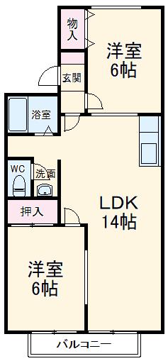 プレジールたちばな(2LDK/1階)の間取り写真